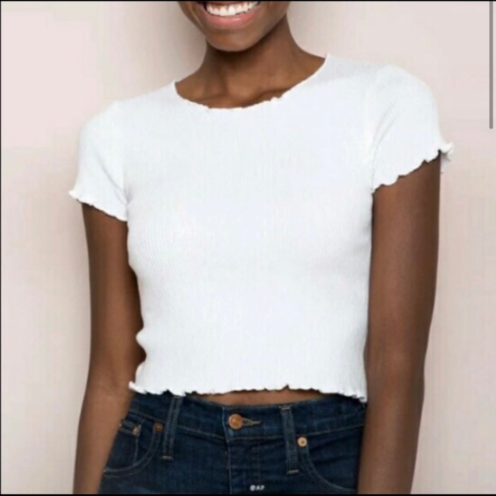 Brandy Melville White Lettuce Hem Tee